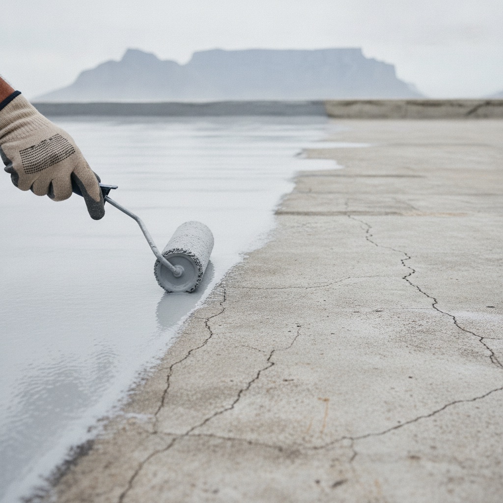 Fresh waterproofing membrane being applied to a flat roof
